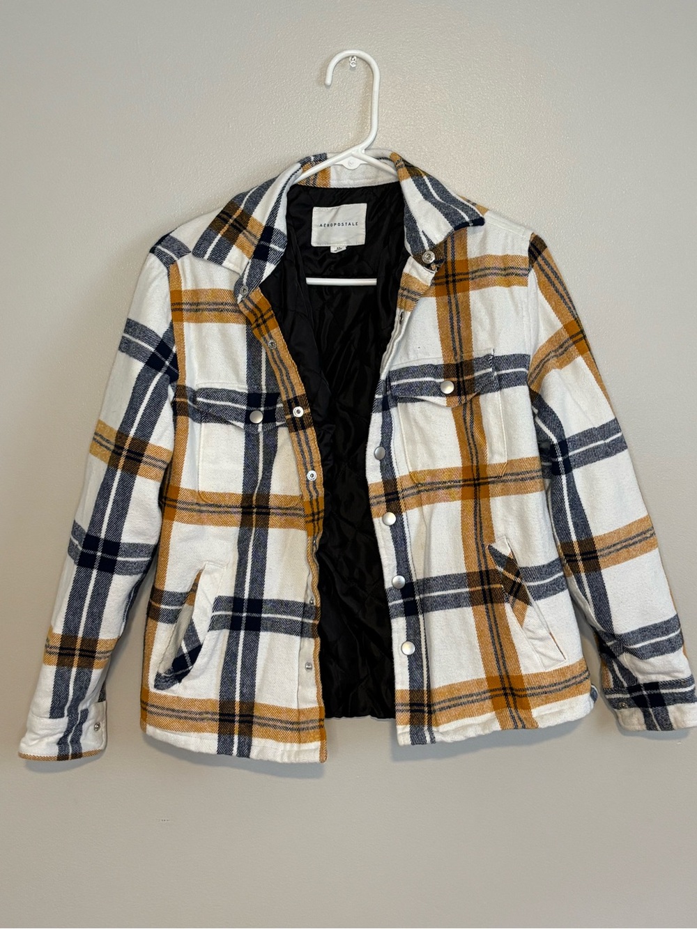 Aeropostale White Plaid Shacket with Mustard & Navy